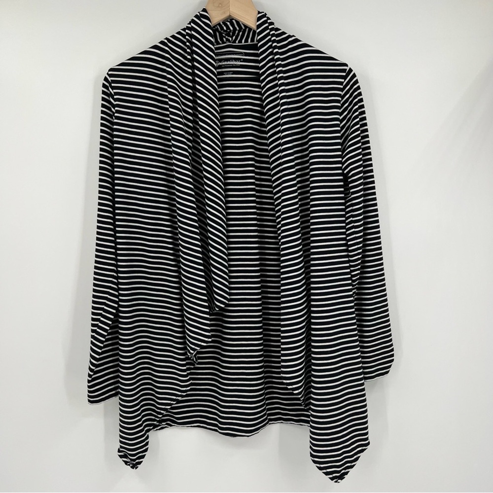 Coolibar Black White Striped Open Front UPF 50 Protective Top Cardigan SZ Small